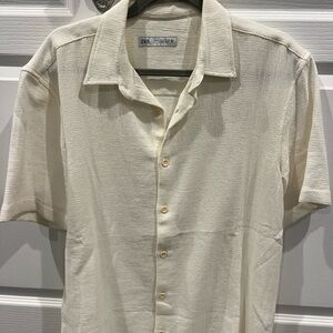 Zara Men's Casual Cream Button Down Shirt